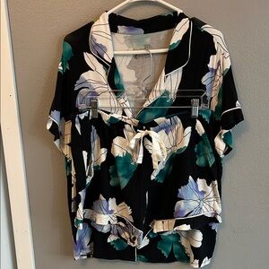 Stars Above Black and Teal Floral Pajama Set